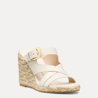Sai Espadrille Wedge Slide Sandal - Cream Beige Leather