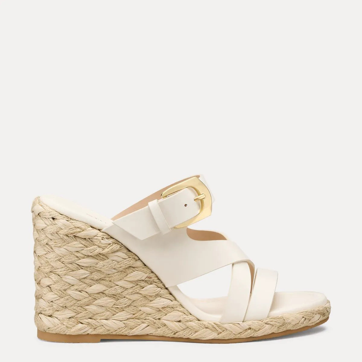 Sai Espadrille Wedge Slide Sandal - Cream Beige Leather