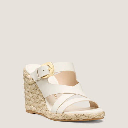 Sai Espadrille Wedge Slide Sandal - Cream Beige Leather