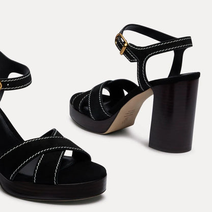 Dayna Saddle Platform Sandal - Black & Maroon Suede