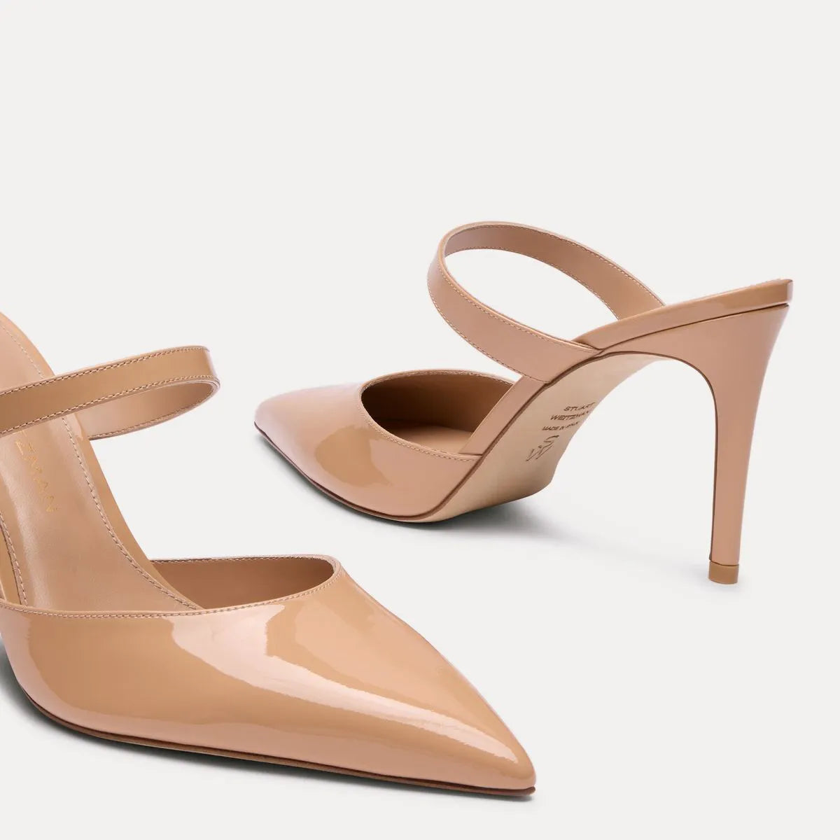 Stuart Power Mule 85 - Adobe Beige Patent Leather