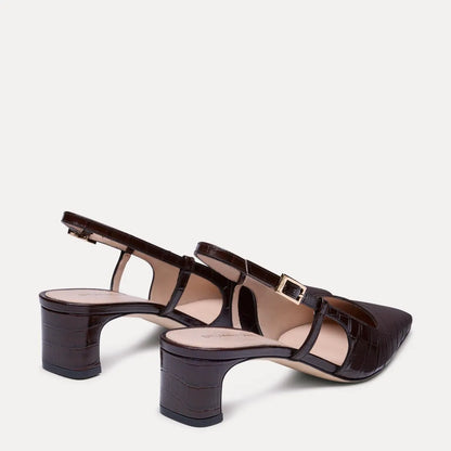 Baby Babette Slingback Pump - Walnut Croco-Printed Leather