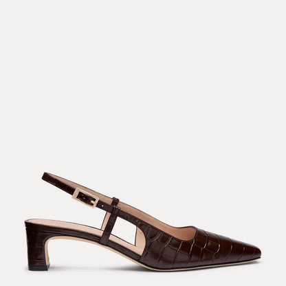 Baby Babette Slingback Pump - Walnut Croco-Printed Leather