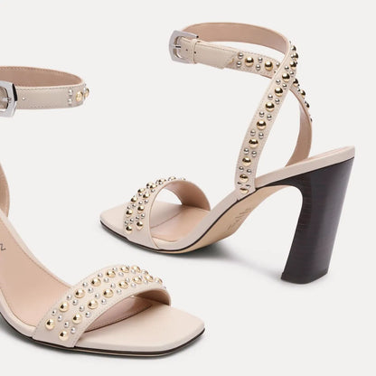 Perry Sandal 85 - Linen & Maroon Leather