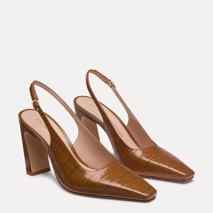 Stassi Slingback Pump 85 - Doe Brown Croco-Print Leather