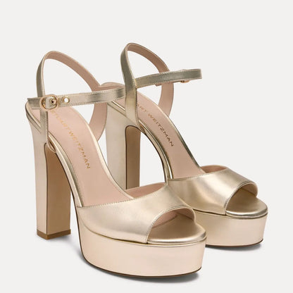 Reade Platform Sandal - Light Gold Leather