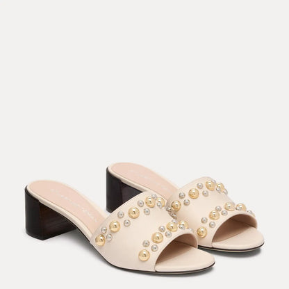 Perry Slide Sandal 50 - Linen & Maroon Leather