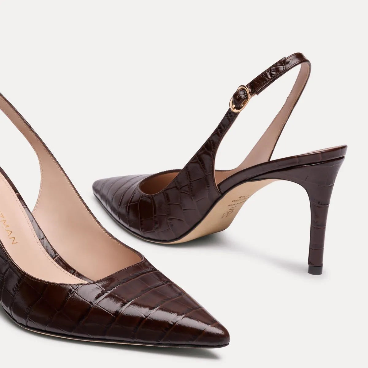 Stuart Power Slingback Pump 75 - Walnut Croco-Print Leather