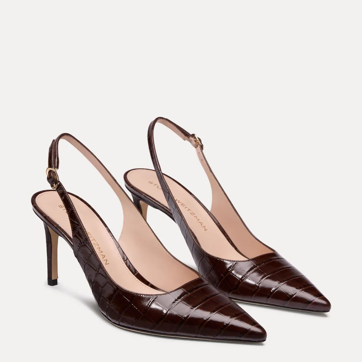 Stuart Power Slingback Pump 75 - Walnut Croco-Print Leather