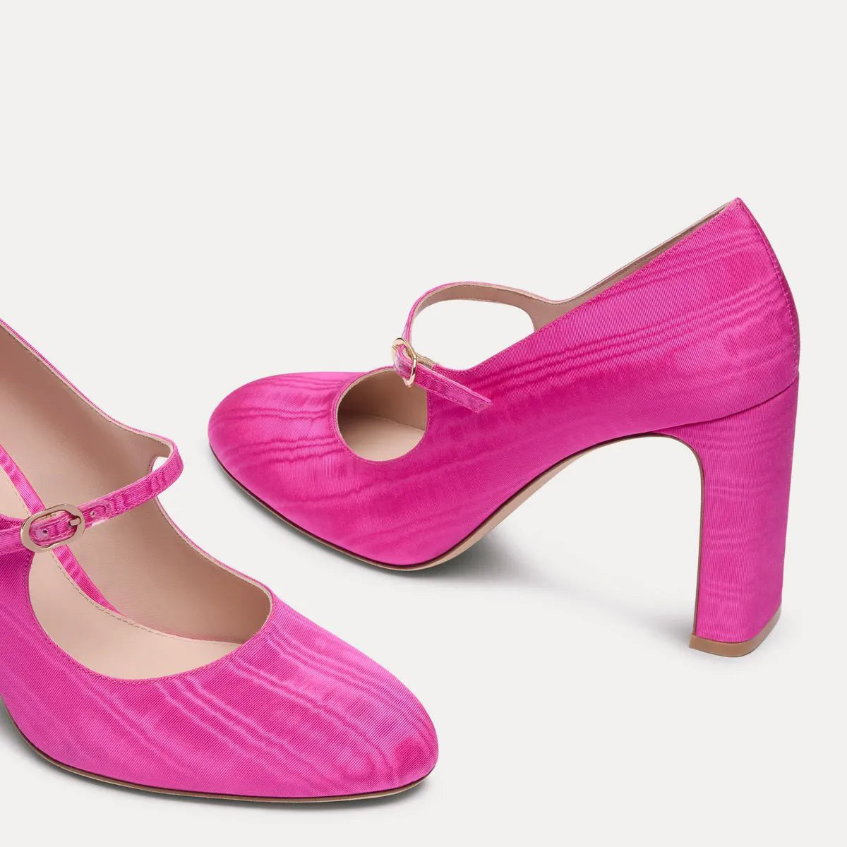 Babette Mary Jane Pump 85 - Sunset Pink Moiré Fabric