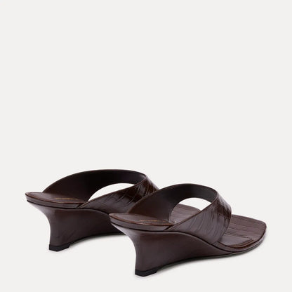 Vinnie Wedge Thong Sandal 50 - Walnut Croco-Print Leather