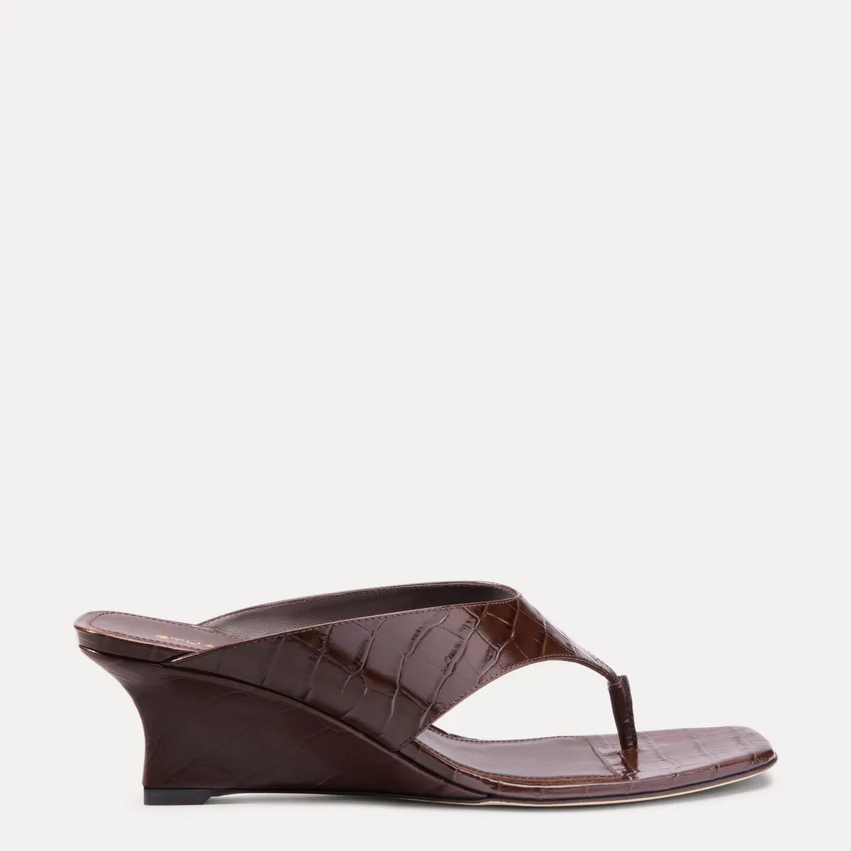 Vinnie Wedge Thong Sandal 50 - Walnut Croco-Print Leather