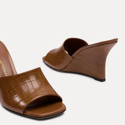 Vinnie Wedge Mule Slide 85 - Doe Brown Croco-Print Leather