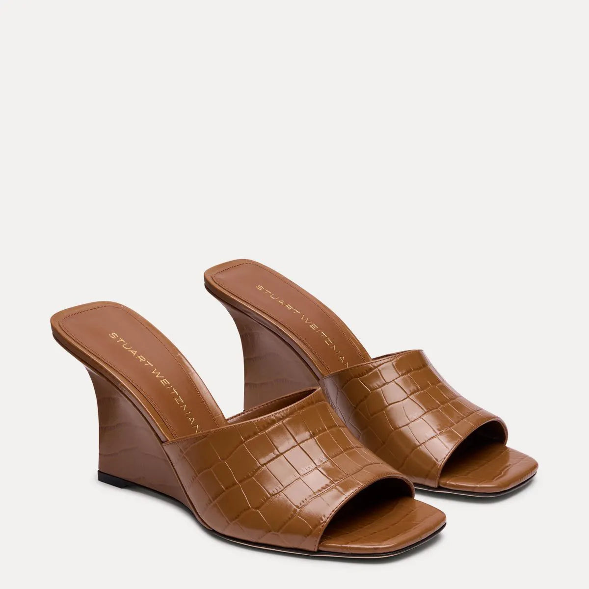Vinnie Wedge Mule Slide 85 - Doe Brown Croco-Print Leather