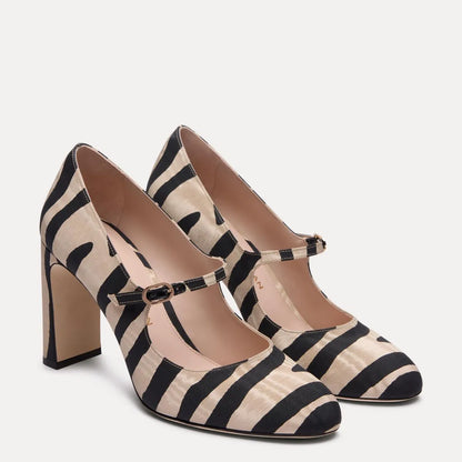 Babette Mary Jane Pump 85 - Zebra-Print Moiré Fabric