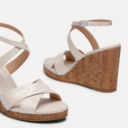 Alyssa Wedge Sandal - Linen Patent Leather