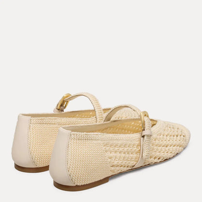 Leora Woven Mary Jane Flat - Chalk Crochet & Leather