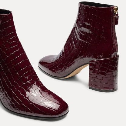 Bacari Zip Bootie 75 - Boysenberry Croco-Print Patent