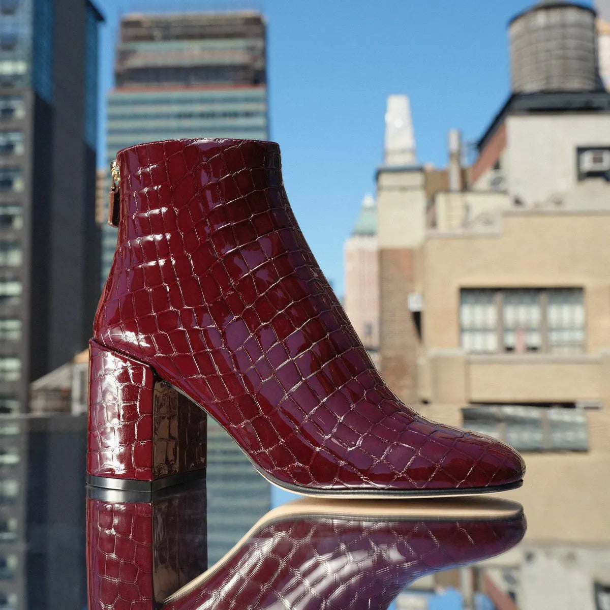 Bacari Zip Bootie 75 - Boysenberry Croco-Print Patent