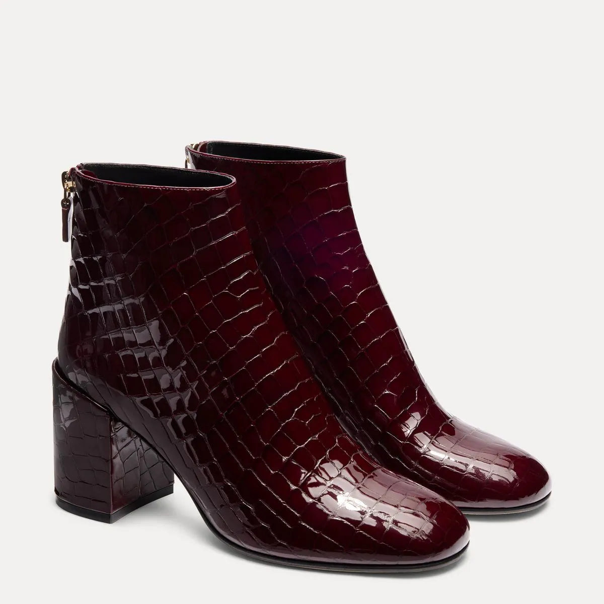 Bacari Zip Bootie 75 - Boysenberry Croco-Print Patent