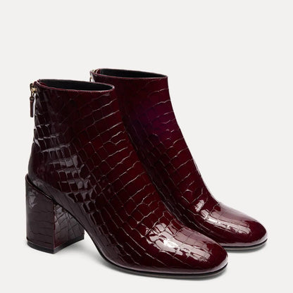 Bacari Zip Bootie 75 - Boysenberry Croco-Print Patent