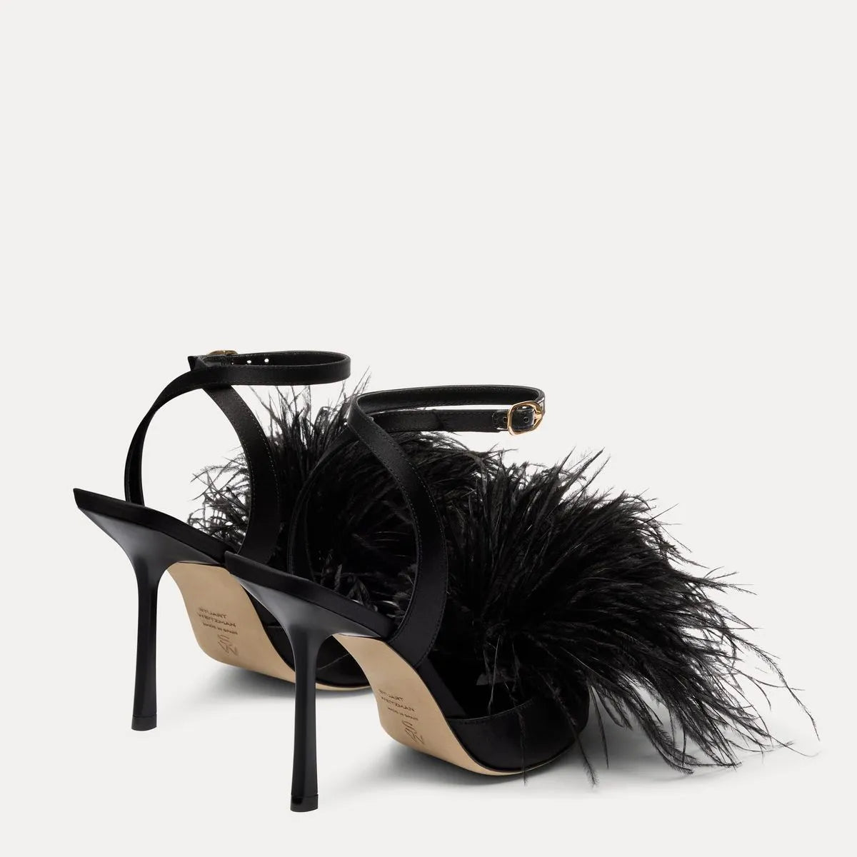 Boa Sandal 100 - Black Satin & Feathers