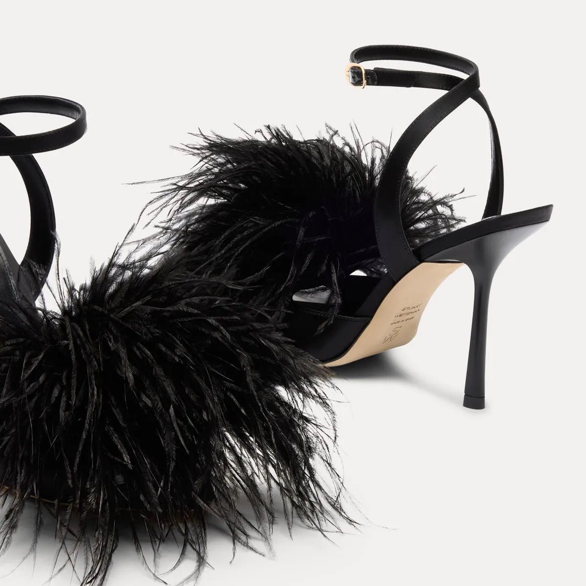 Boa Sandal 100 - Black Satin & Feathers