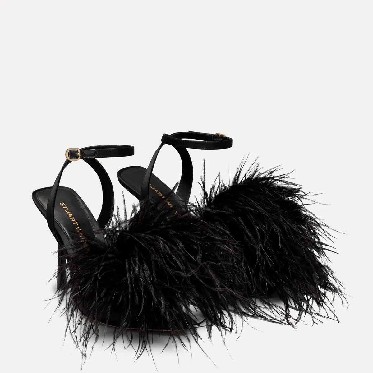 Boa Sandal 100 - Black Satin & Feathers