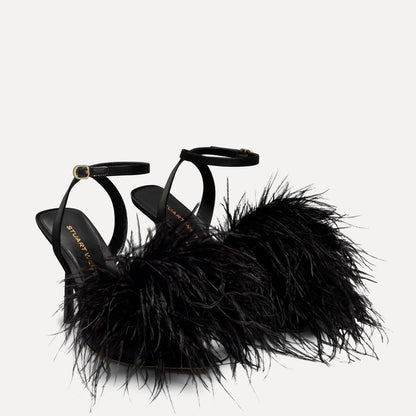 Boa Sandal 100 - Black Satin & Feathers