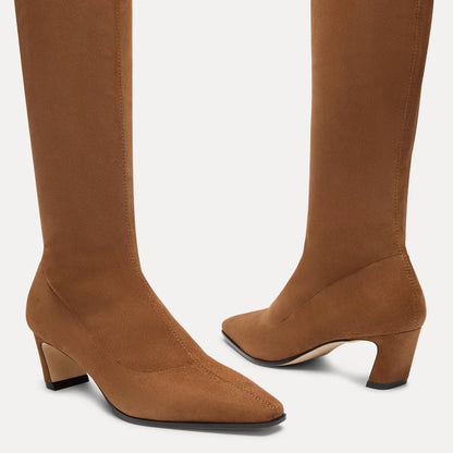 Stassi Wide-Calf Stretch Boot 50 - Toasted Almond Stretch Suede