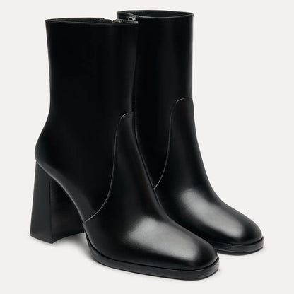 Vera Zip Bootie - Black Leather