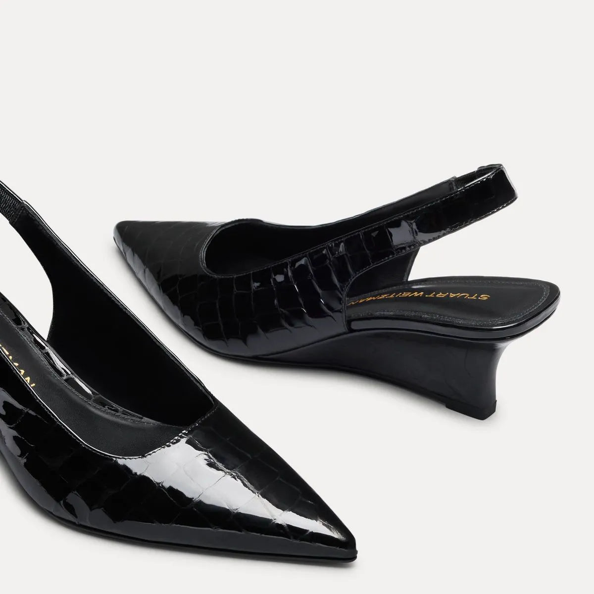 Vinnie Slingback Wedge 50 - Black Croco-Print Patent
