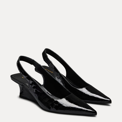 Vinnie Slingback Wedge 50 - Black Croco-Print Patent