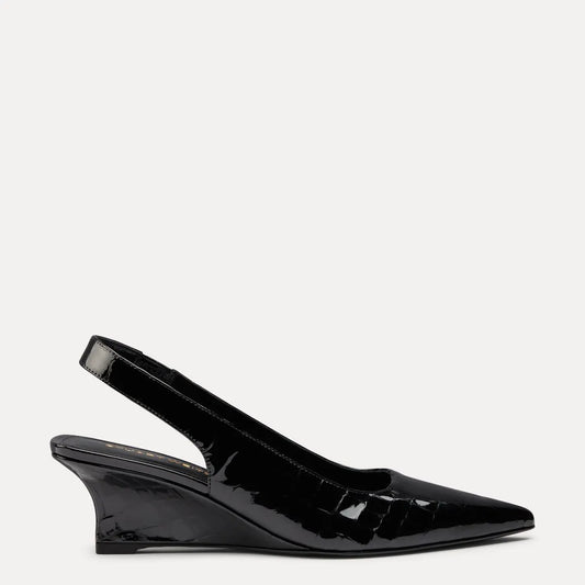 Vinnie Slingback Wedge 50 - Black Croco-Print Patent