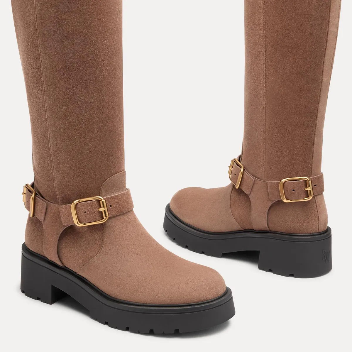 Ren Knee-High Moto Boot - Cigar Suede