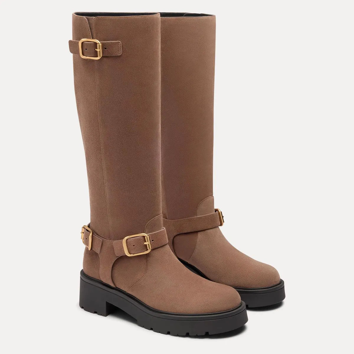Ren Knee-High Moto Boot - Cigar Suede