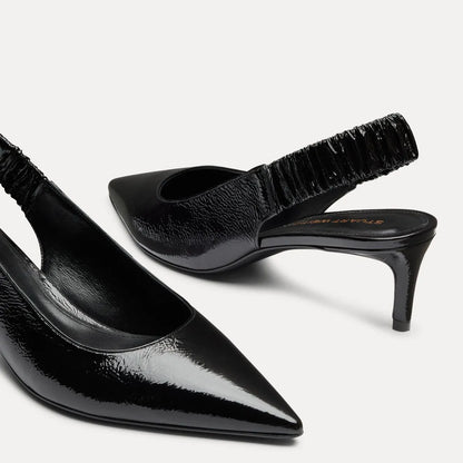 Stuart Ruche Slingback Pump 50 - Black Crinkle Patent