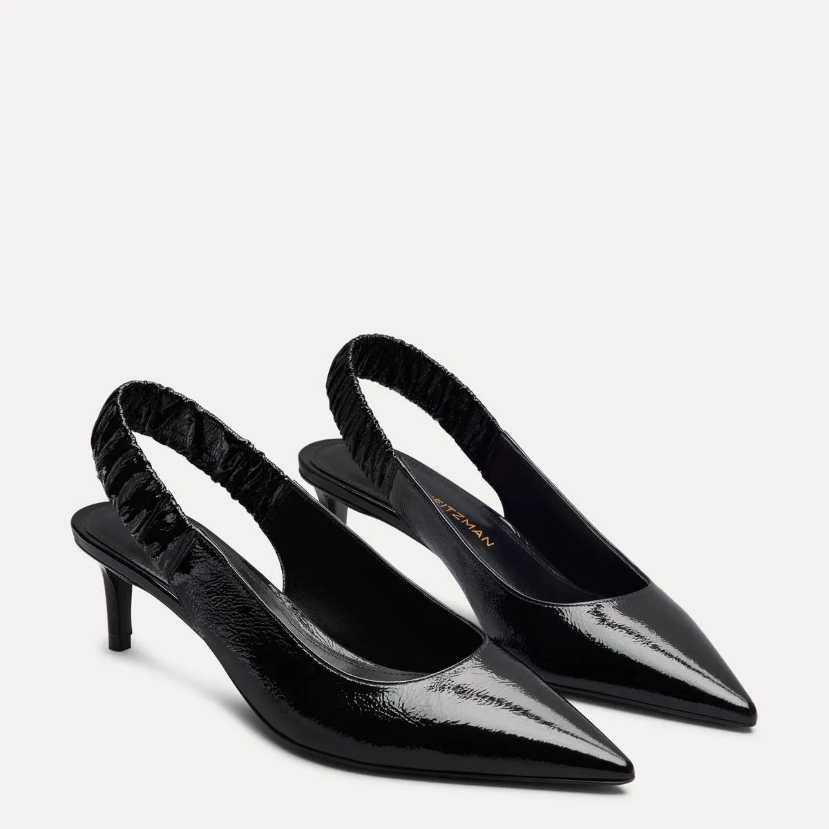 Stuart Ruche Slingback Pump 50 - Black Crinkle Patent