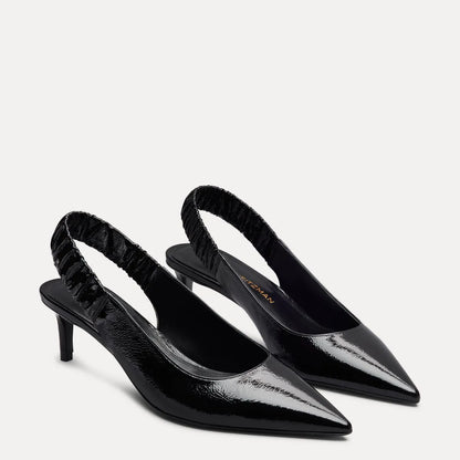 Stuart Ruche Slingback Pump 50 - Black Crinkle Patent