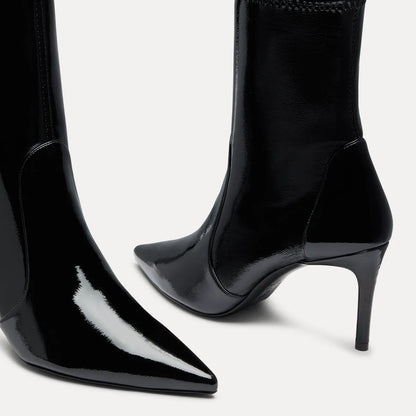 Stuart Power Bootie 75 - Black Crinkle Stretch Vinyl