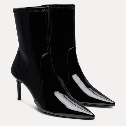 Stuart Power Bootie 75 - Black Crinkle Stretch Vinyl