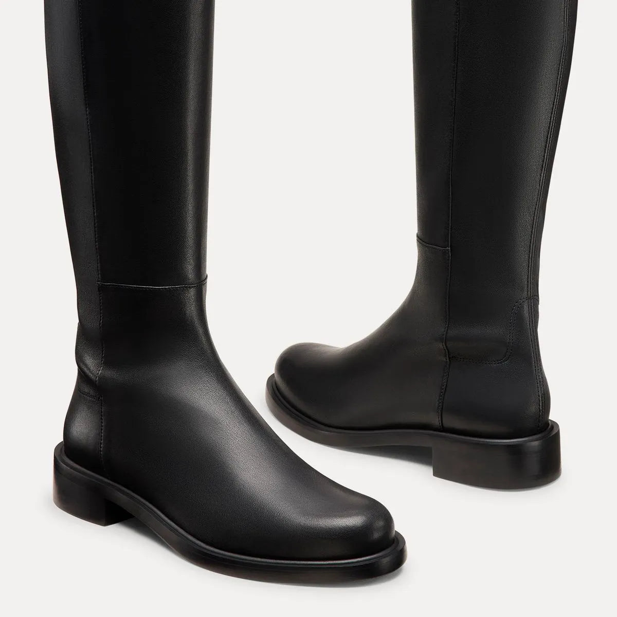 5050 Gisele Wide-Calf Boot - Black Leather & Microstretch