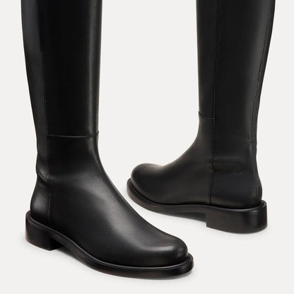 5050 Gisele Wide-Calf Boot - Black Leather & Microstretch