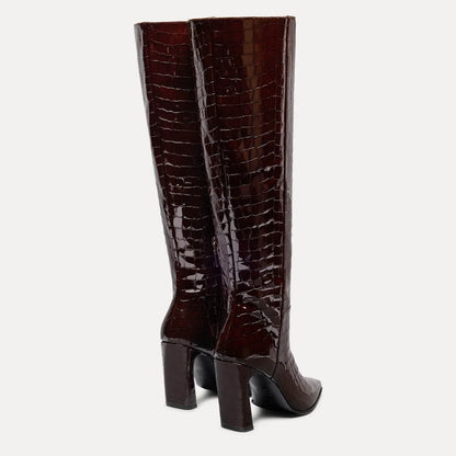 Stassi Boot 85 - Espresso Croco-Print Patent