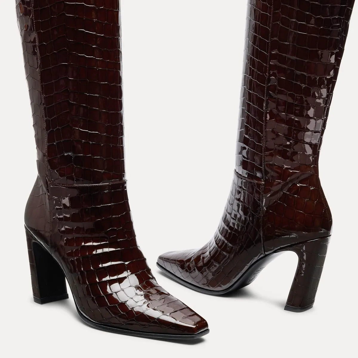 Stassi Boot 85 - Espresso Croco-Print Patent