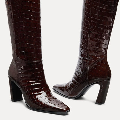 Stassi Boot 85 - Espresso Croco-Print Patent