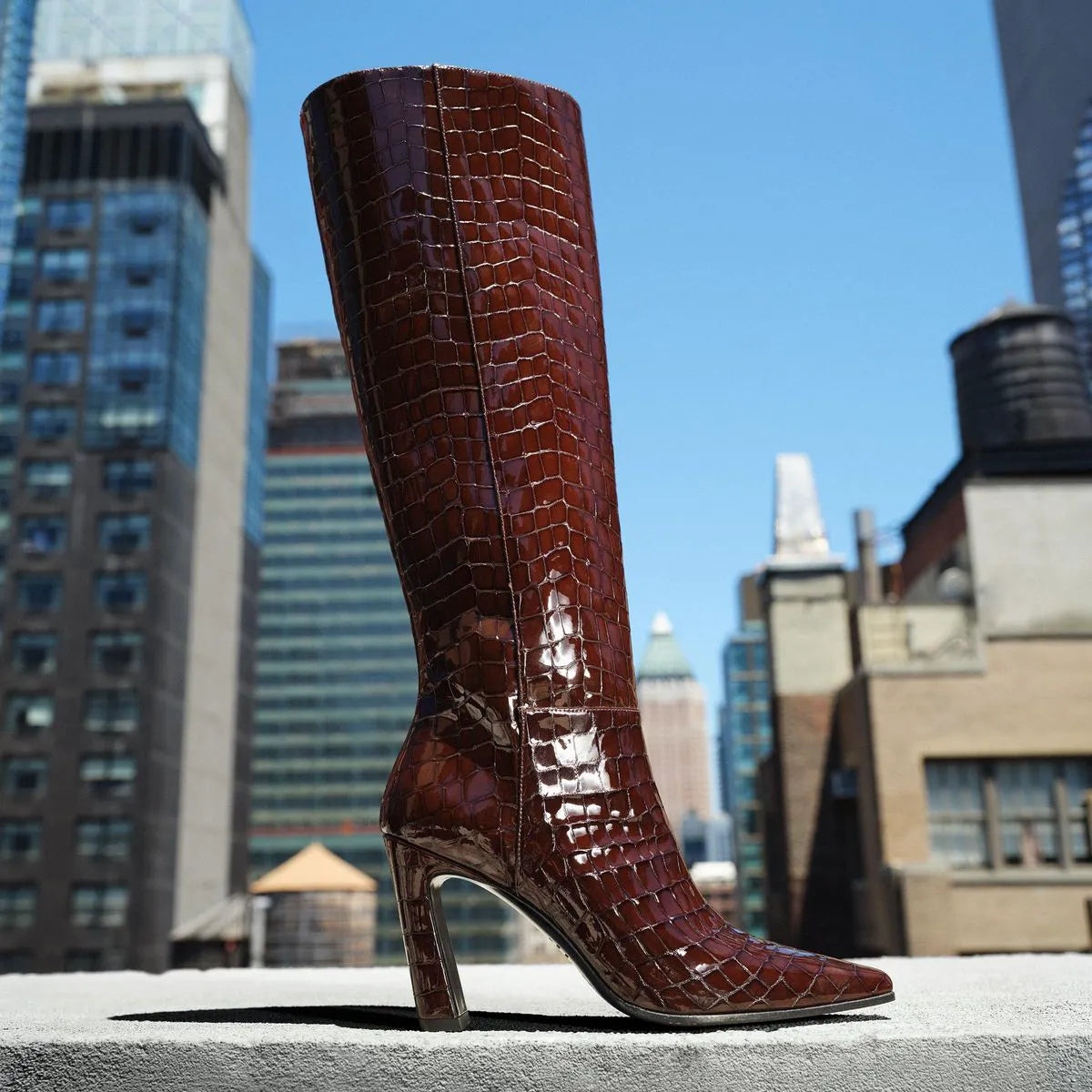Stassi Boot 85 - Espresso Croco-Print Patent