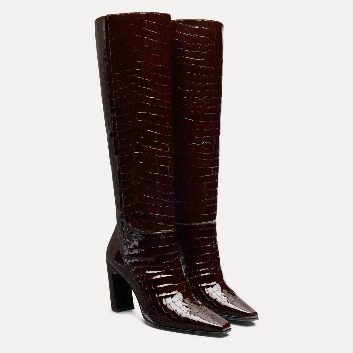 Stassi Boot 85 - Espresso Croco-Print Patent