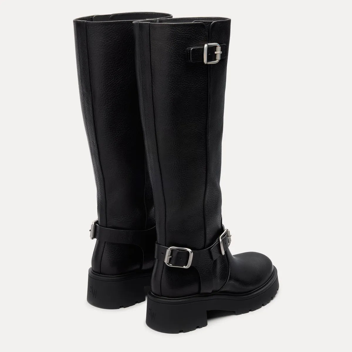 Ren Knee-High Moto Boot - Black Leather