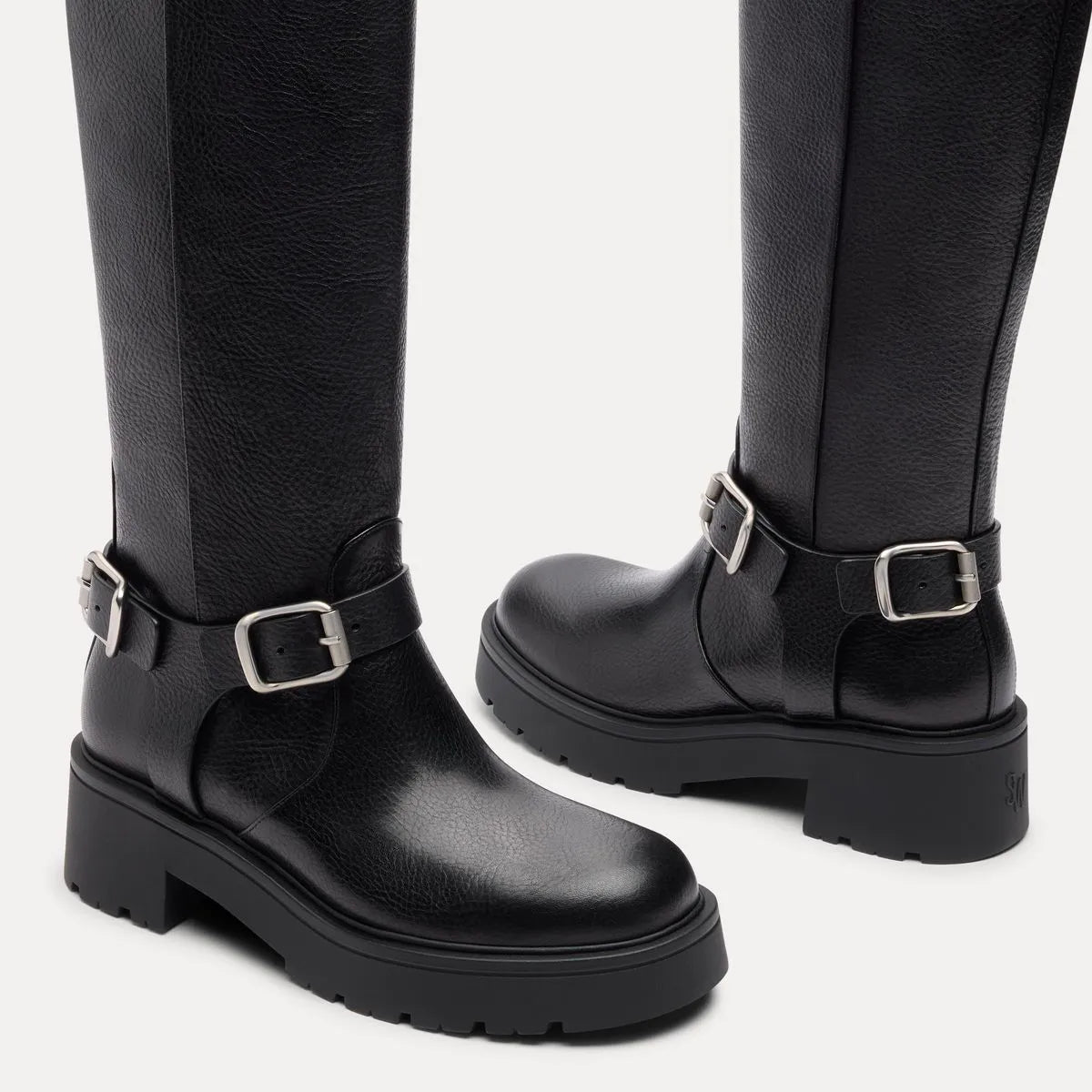 Ren Knee-High Moto Boot - Black Leather